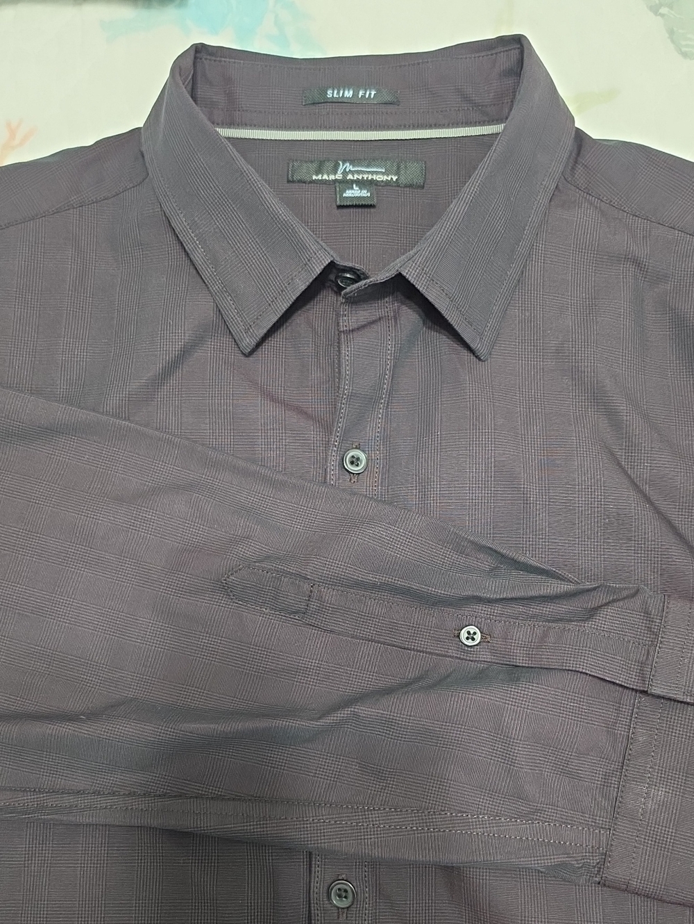 EUC Marc Anthony Slim Fit Long-Sleeve Dress Shirt - Plum Tone Size L Slim Fit